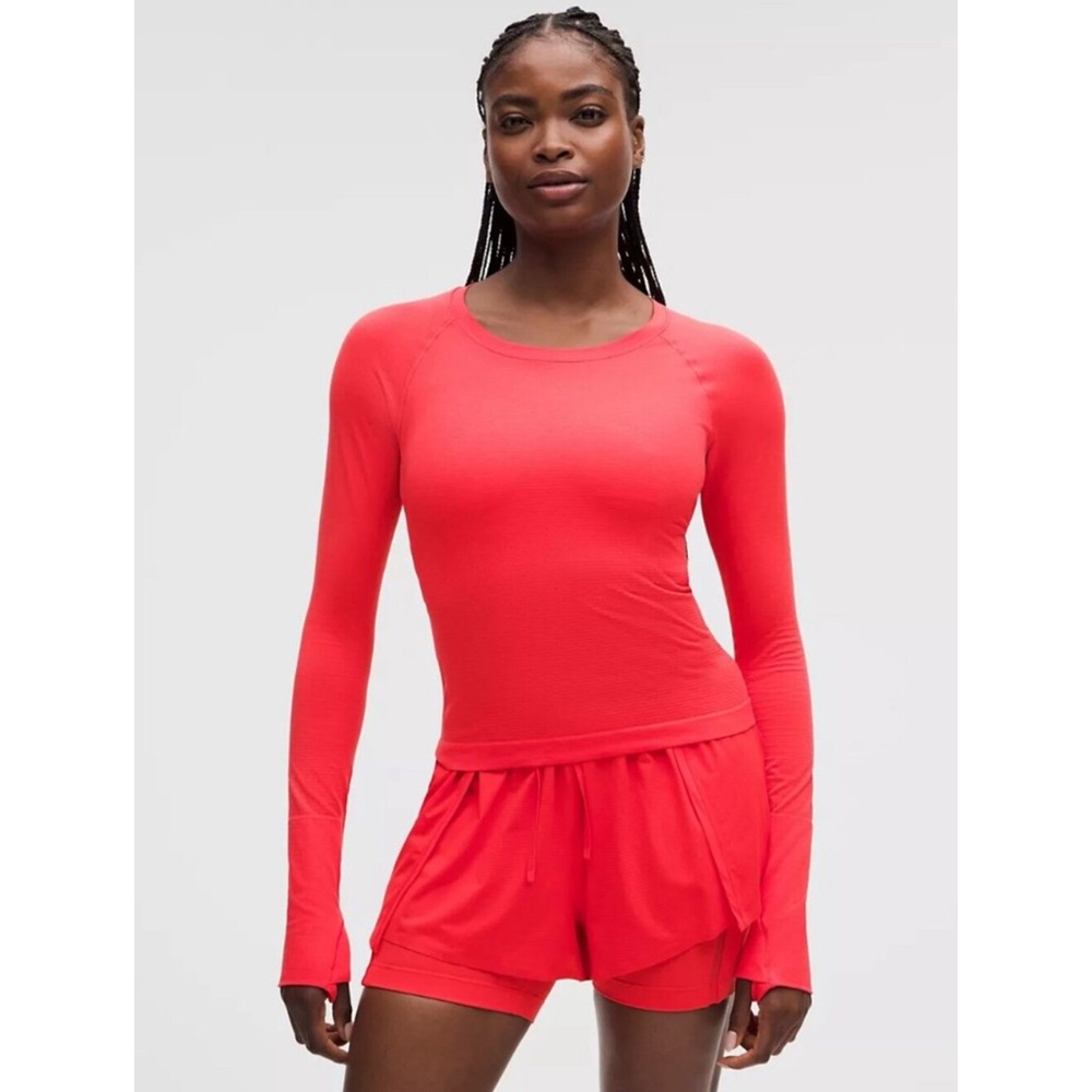 🌼LULULEMON Swiftly Tech Long Sleeve 2.0 Waist Length Star Burst Red/Pink Size 6